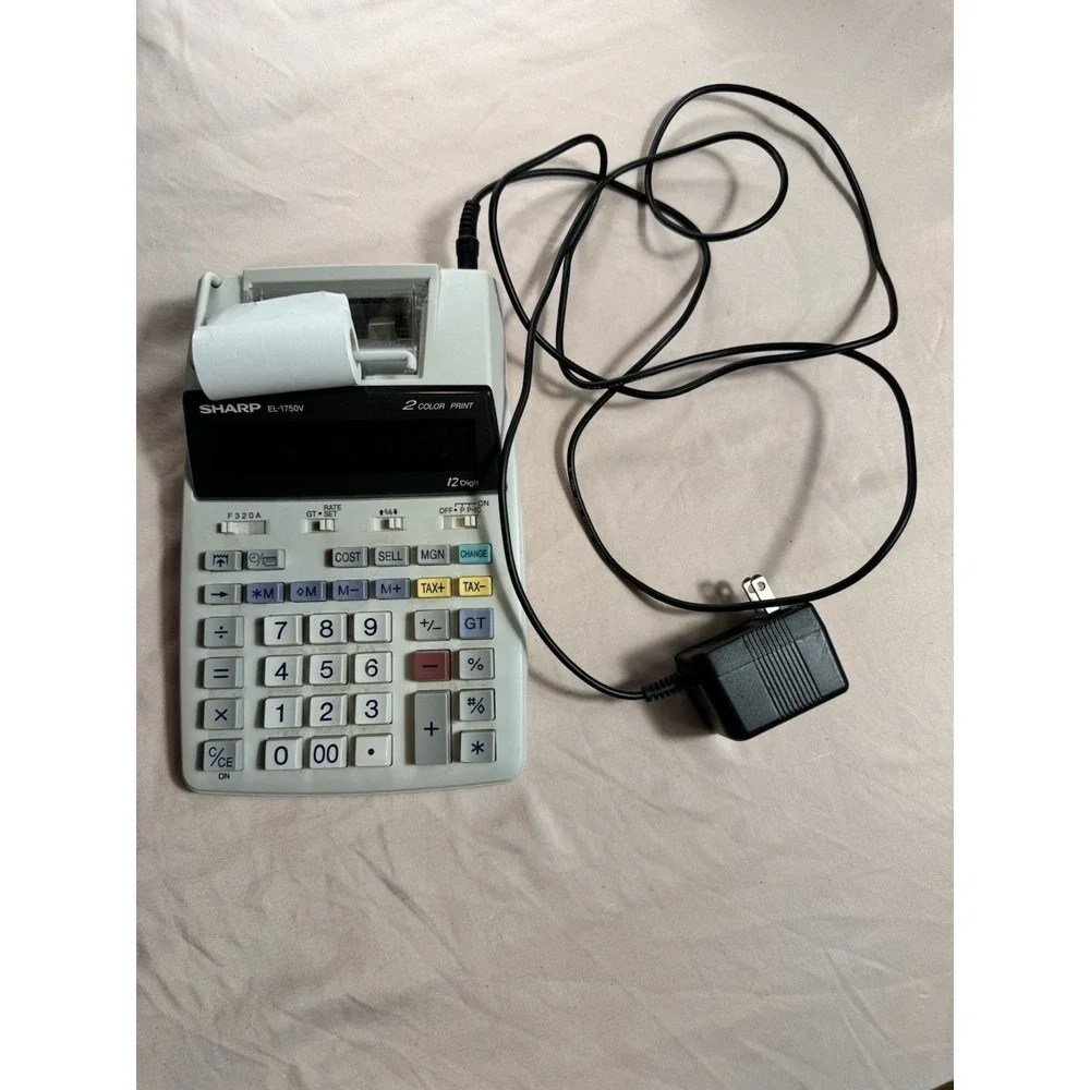 Sharp EL-1750V Electronic Printing Calculator 12 Digit 2 Color Print White
